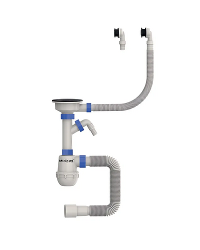 Сифон для кухні Mixxus SK-06-BL 3 1/2"x40 з пластиковою сіткою, відведенням для пральної машини, гнучким круг. переливом (MI8196)