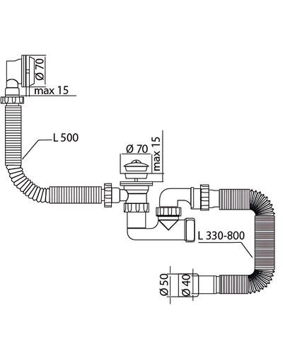 Сифон для ванни Mixxus SV-02-A 1 1/2" з ревізією, випуском та переливом (MI8202)
