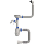 Сифон для кухни Mixxus SK-05-BL 3.1/2x40 с пластиковой сеткой, отводом для стиральной машины, гибким прямоуг. переливом (MI8192)