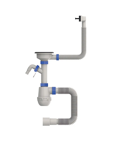 Сифон для кухні Mixxus SK-05-BL 3 1/2"x40 з пластиковою сіткою, відведенням для пральної машини, гнучким прямок. переливом (MI8192)