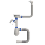 Сифон для кухни Mixxus SK-05-WH 3.1/2x40 с пластиковой сеткой, отводом для стиральной машины, гибким прямоуг. переливом (MI8193)