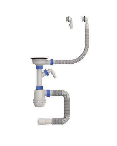 Сифон для кухні Mixxus SK-06-WH 3 1/2"x40 з пластиковою сіткою, відведенням для пральної машини, гнучким круг. переливом (MI8197)