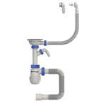 Сифон для кухни Mixxus SK-07-B 3.1/2x40 с нерж.сеткой, отводом для стиральной машины, гибким круг. переливом (MI8199)