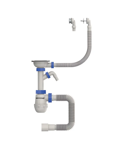 Сифон для кухні Mixxus SK-07-B 3 1/2"x40 з нерж.сіткою, відведенням для пральної машини, гнучким круг. переливом (MI8199)