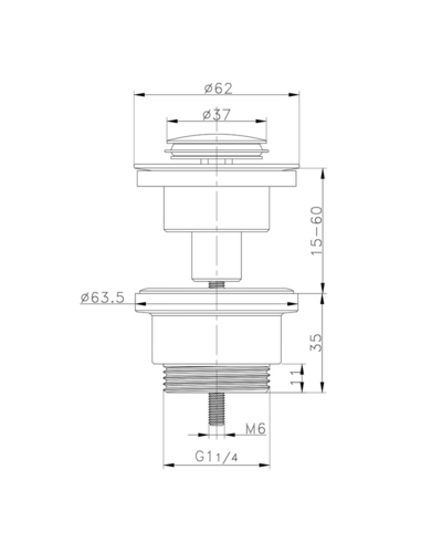 Донний клапан для раковини Zerix BV-04 1 1/4'' універсальний (з/без перел) СLICK-СLACK (Колір хром) (ZX6021)