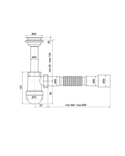 Сифон для раковини Zerix SU-01 з ревізією (Колір білий) 1 1/4'' (ZX4947)