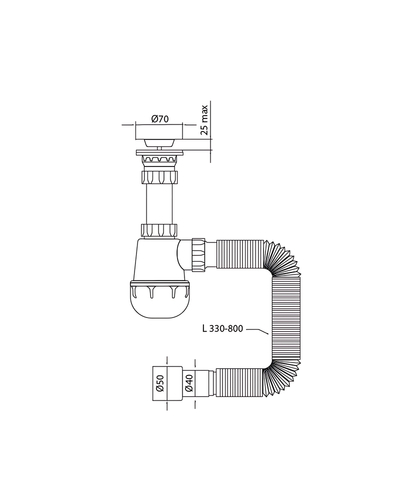 Сифон для кухні Mixxus SK-01-A 1 1/2"x40 з литим випуском 40*40/50 (MI8190)