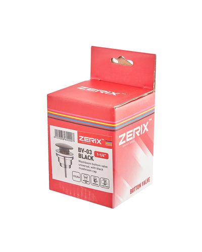 Донний клапан для раковини Zerix BV-03 BLACK 1 1/4'' універсальний (з/без перел) СLICK-СLACK (Колір чорний) (ZX6020)