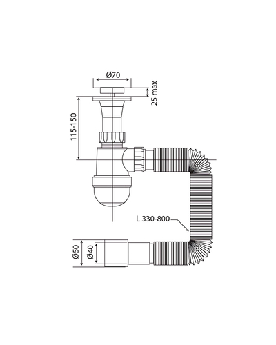 Сифон для умивальника Mixxus SU-02-A 1 1/2"x40 з литим випуском (MI8184)
