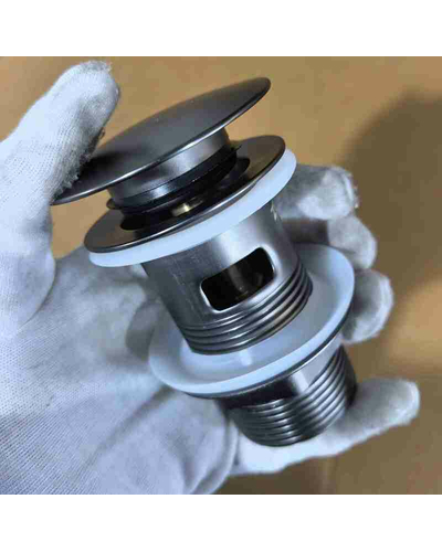 Донный клапан для раковины с переливом Zerix BV-09 GRAY 1 1/4" автоматический Click-Clack (Цвет графит) (MY0415)