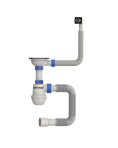 Сифон для кухні Mixxus SK-02-A 3 1/2"x40 з нержавіючою сіткою, гнучким прямокутним переливом (MI8194)