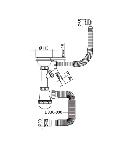 Сифон для кухні Mixxus SK-06-WH 3 1/2"x40 з пластиковою сіткою, відведенням для пральної машини, гнучким круг. переливом (MI8197)