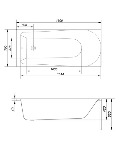 Ванна акриловая Cersanit FLAVIA 160х70 с ножк., S301-106