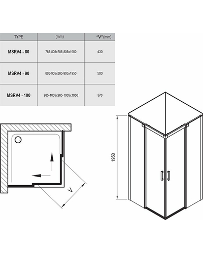 Душовий куточок Ravak Matrix MSRV4 90/90, сатин, Transp.(1WV77U00Z1)
