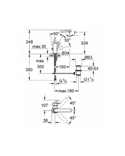 Змішувач Grohe Eurocube, для умивальника, з донним клапаном (23135000)