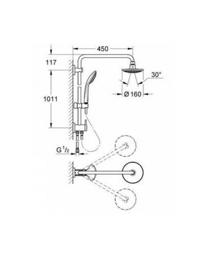 Душова система Grohe Euphoria, стійка + лійка + шланг + вер. душ, без змішувача (27421001)