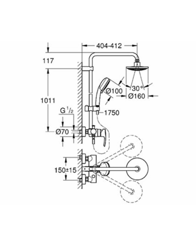 Душова система Grohe Tempesta Cosmopolitan NEW, зміш.+ стійка + лійка + шланг + вер. душ (26224000)