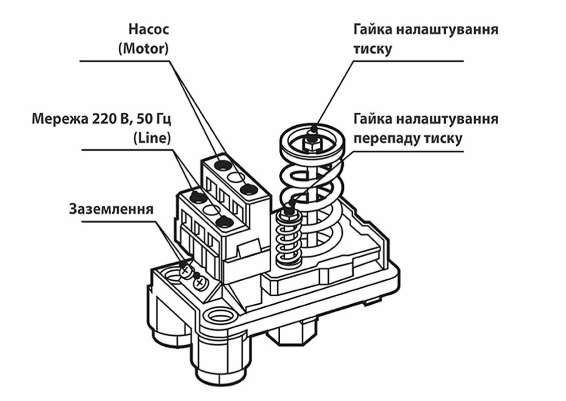 Схема подключения реле давления воды